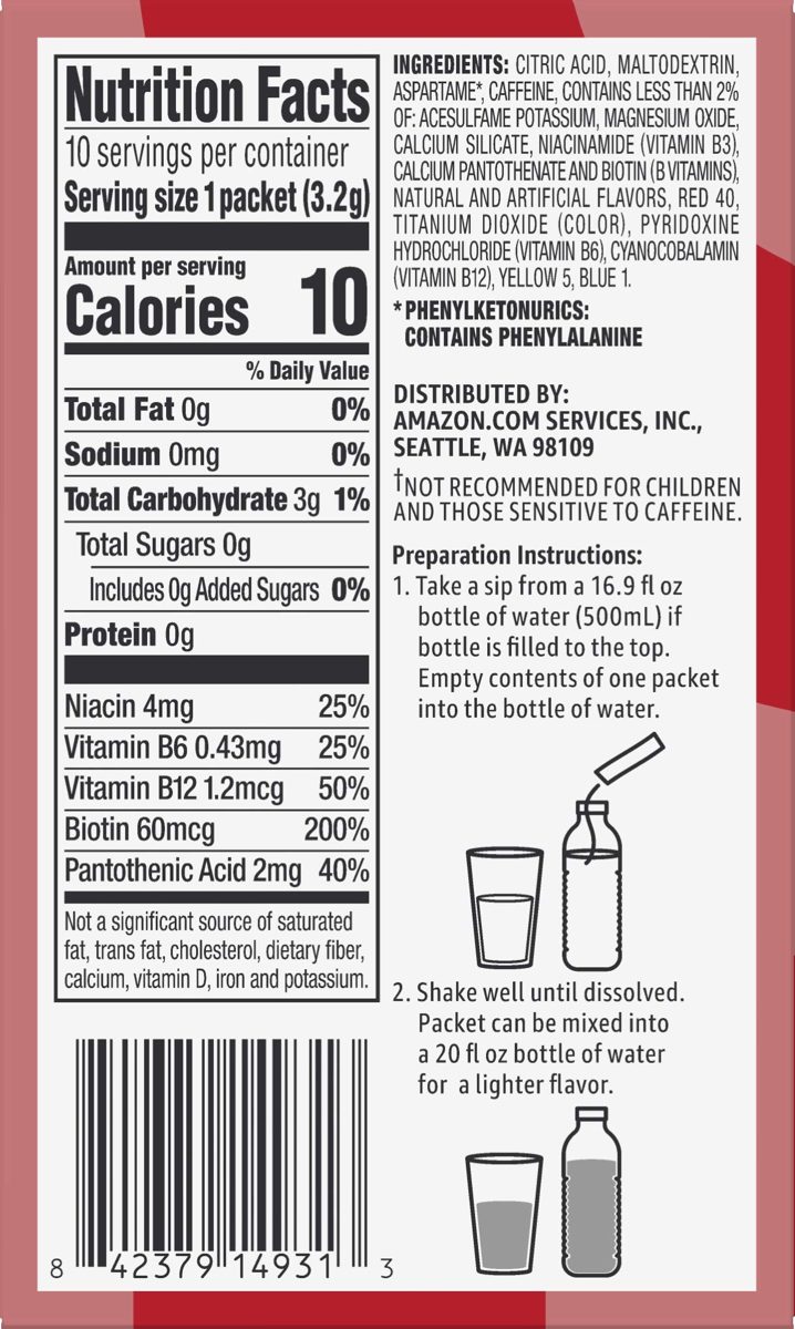 Amazon Brand - Solimo Strawberry Drink Mix Singles ,10 packets, 1.1 Ounce