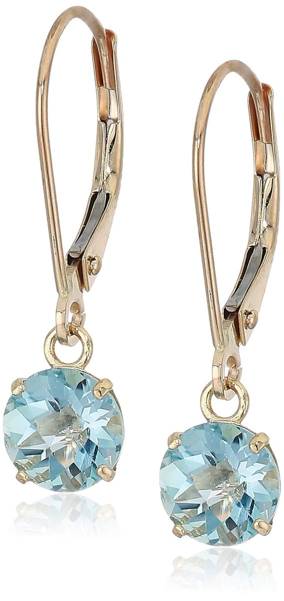 10k Yellow Gold Round Checkerboard Cut Citrine Leverback Earrings (6mm)
