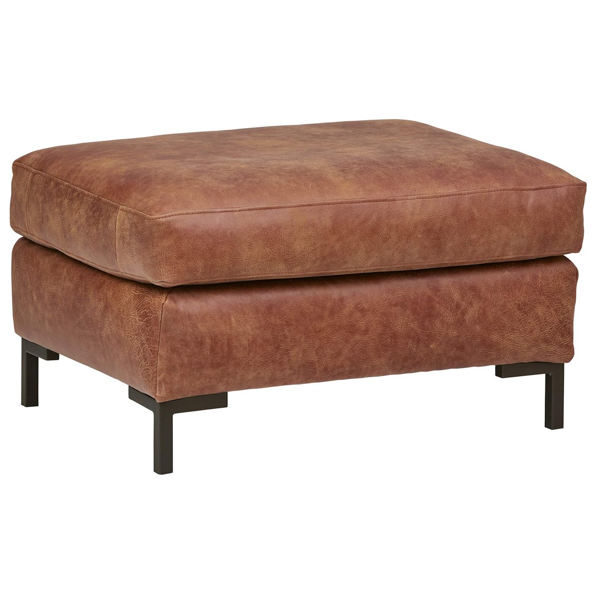 Amazon Brand – Rivet Edgewest Modern Ottoman, Leather, 32"W, Saddle