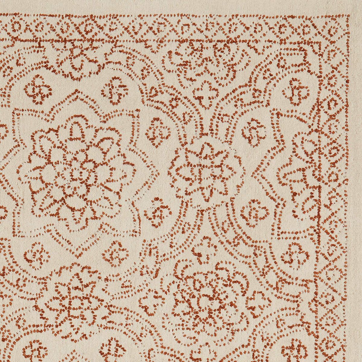 Amazon Brand – Stone & Beam Contemporary Floral Medallion Wool Area Rug, 5' x 8', Rust on Ivory