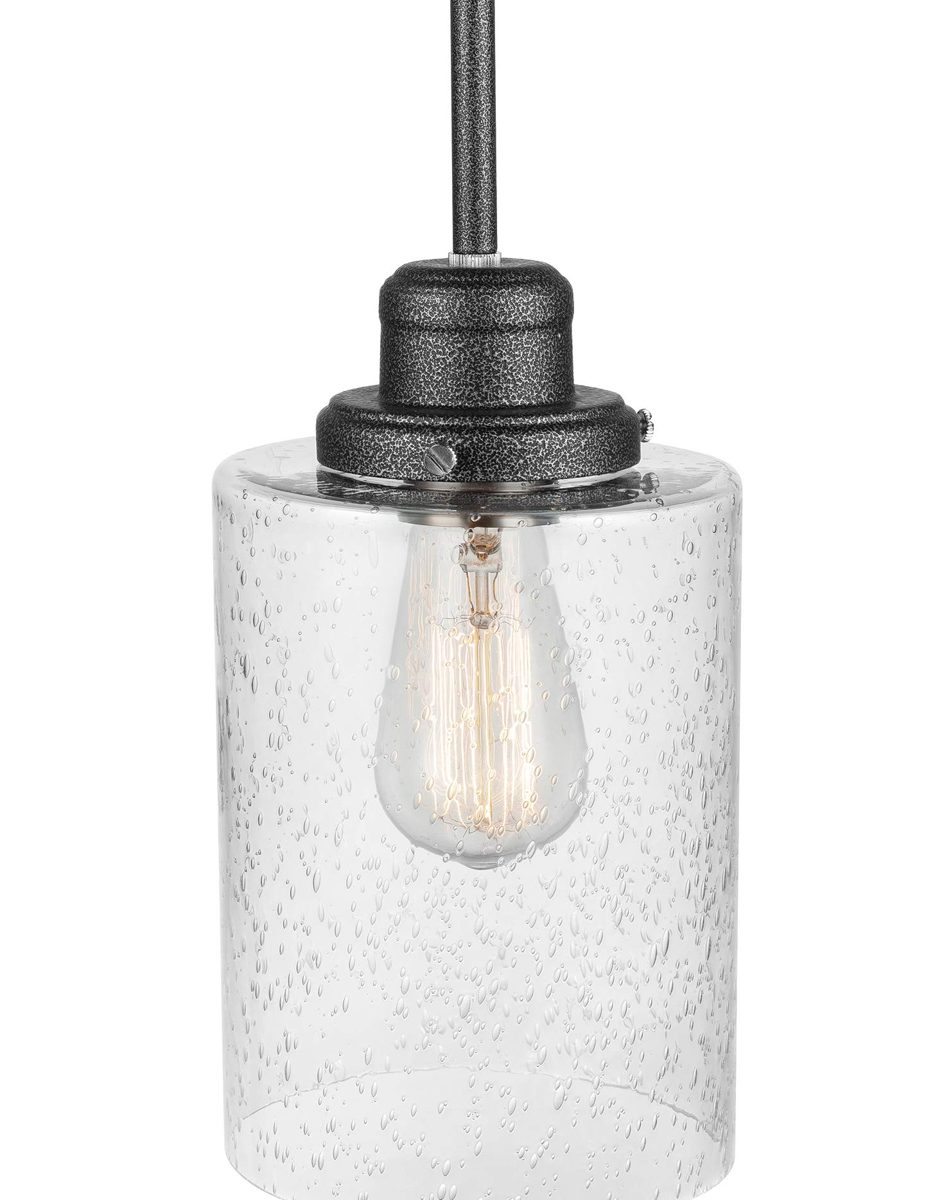 Amazon Brand - Ravenna Home Single-Light Pendant Light with Seeded Glass Shade, Vintage Edison Bulb Included, 57.1"H, Graphite Finish