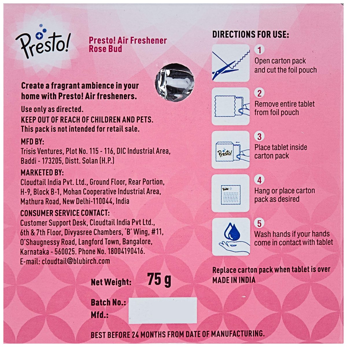 Amazon Brand - Presto! Bathroom Air Freshener - Rose Bud (75 gm, Pack of 4)