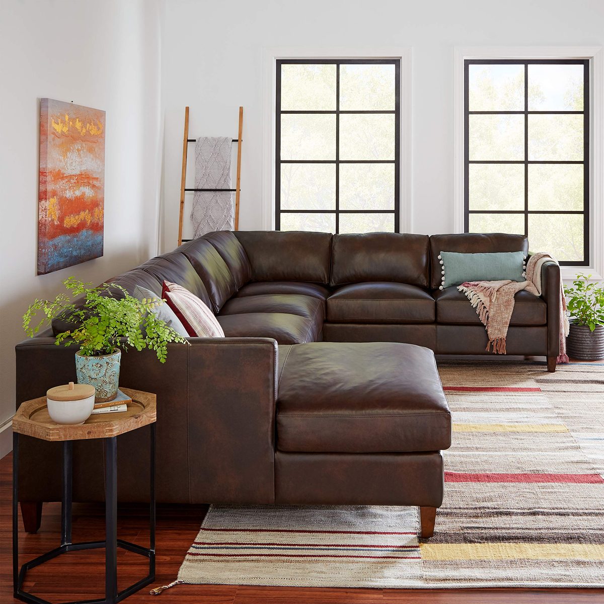 Amazon Brand – Stone & Beam Andover Right-Facing U-Shaped Sectional, 134"W, Driftwood Leather