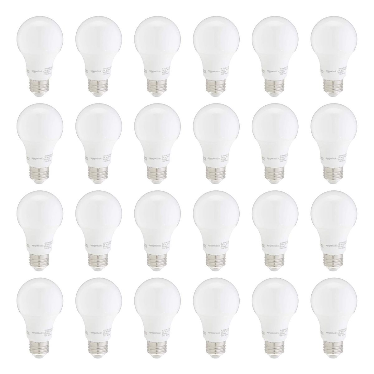 AmazonBasics 60W Equivalent, Soft White, Non-Dimmable, 10,000 Hour Lifetime, A19 LED Light Bulb | 24-Pack