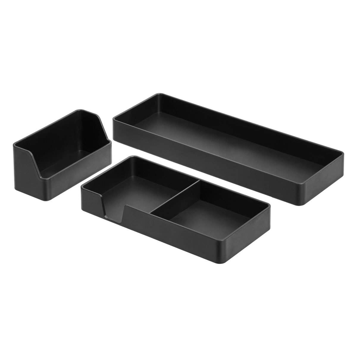 AmazonBasics Plastic Desk Organizer Bundle- Letter Tray 2-Pack/Accessory Tray/Half Accessory Tray/Small Tray/Pen Cup/Name Card Holder, Black
