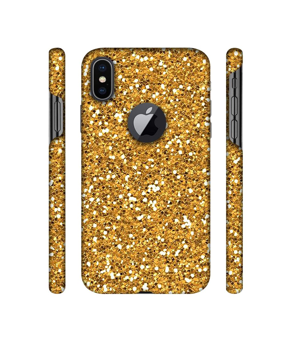 Amazon Brand - Solimo Designer Golden Sparkle 3D Printed Hard Back Case Mobile Cover for Apple iPhone X (Logo Cut)