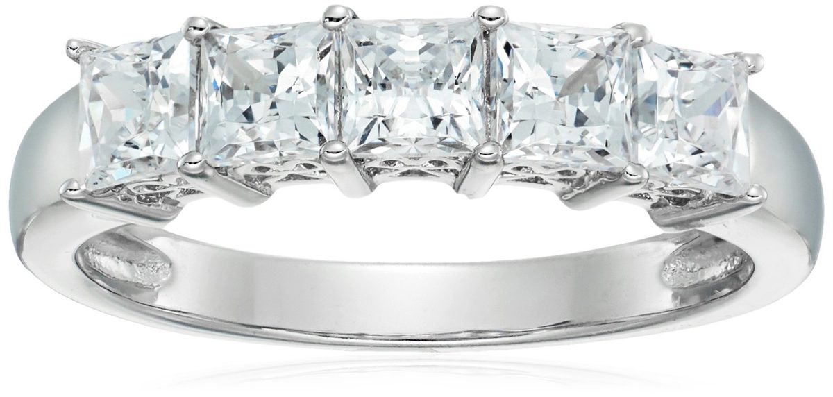 Platinum-Plated Sterling Silver Princess-Cut 5-Stone Ring made with Swarovski Zirconia (2 cttw), Size 8