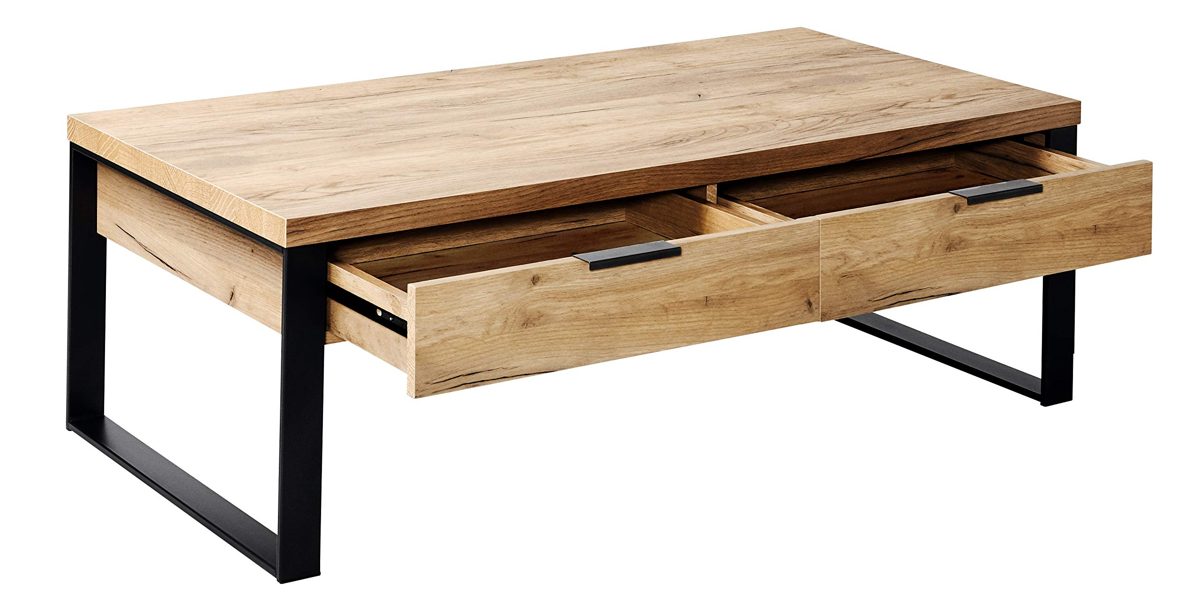 Amazon Brand - Movian Ems - Coffee Table with Drawers, 118 x 59 x 40 cm - Core Oak Effect