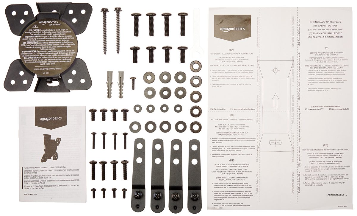 AmazonBasics Tilting TV Wall Mount for 12-inch to 39-inch TVs