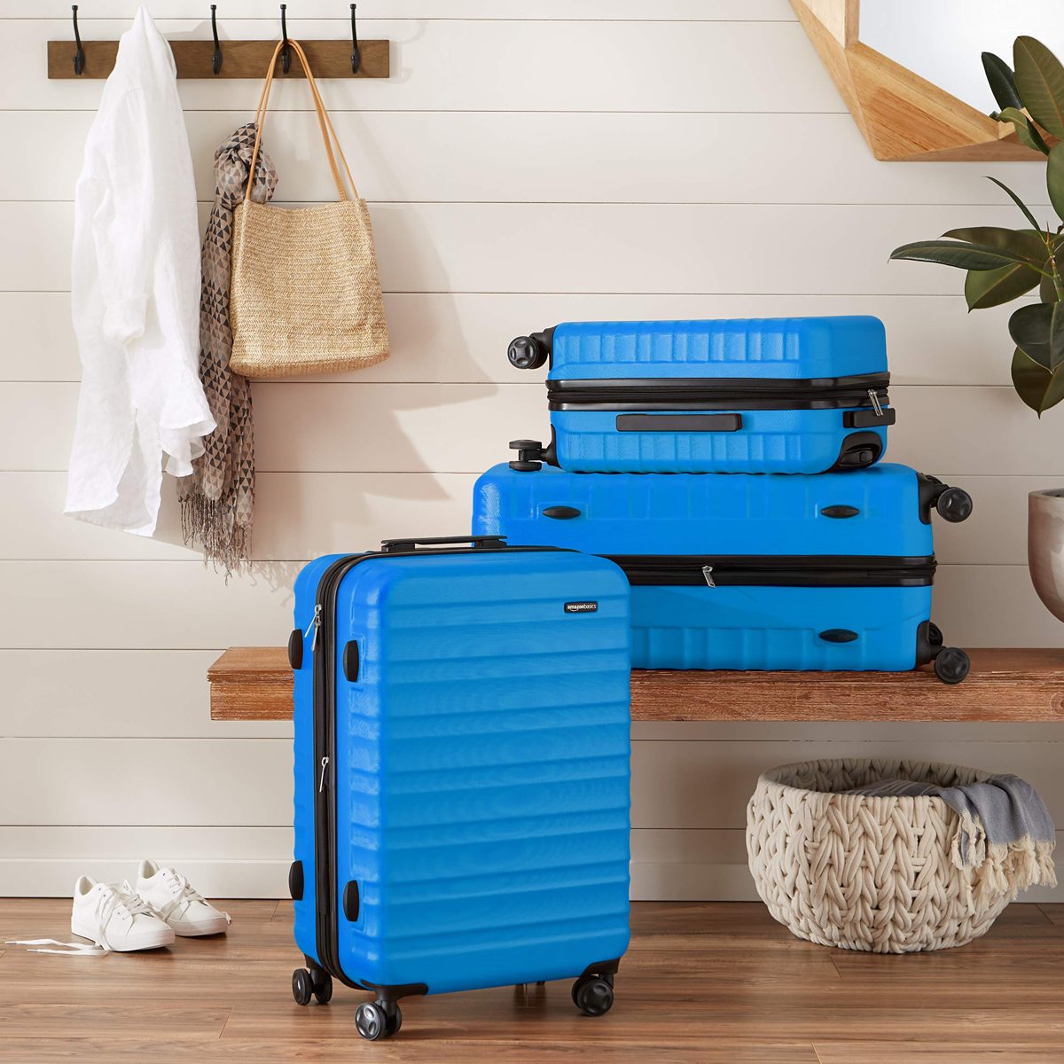 AmazonBasics Hardside Spinner Luggage, 20-inch Carry-on/Cabin Size, Light Blue