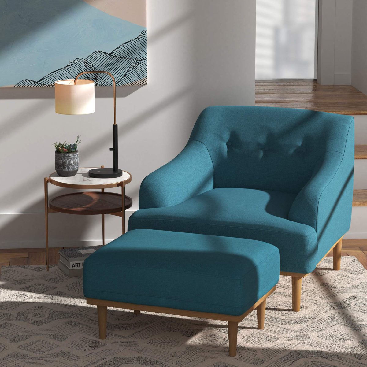 Amazon Brand – Rivet Alvin Contemporary Livingroom Ottoman, 29.5"W, Aqua Teal Blue