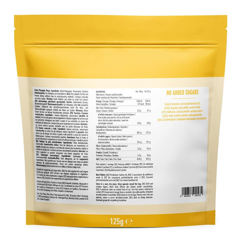 Amazon Brand - Happy Belly Dried Pineapple Rings, 6 x 125g