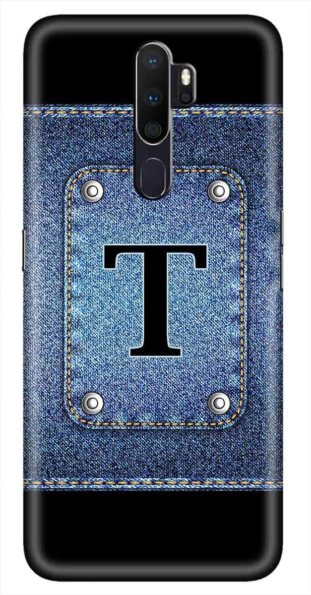 Amazon Brand - Solimo Designer Button Jeans Alphabet-T 3D Printed Hard Back Case Mobile Cover for Oppo A9 (2020)