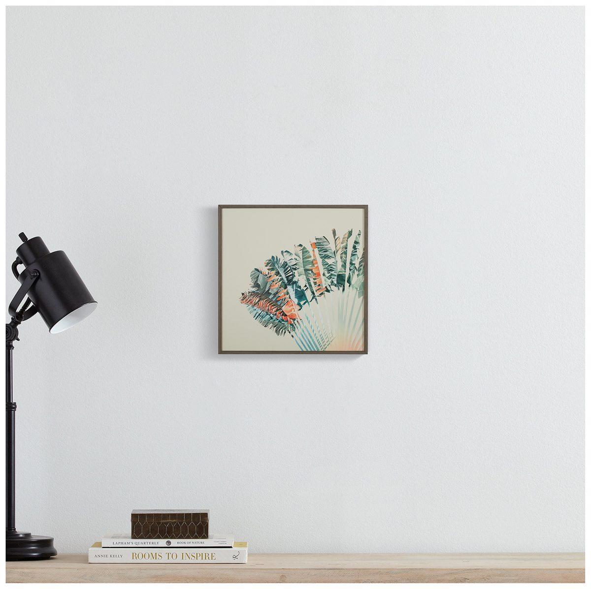 Amazon Brand – Stone & Beam Modern Turquoise and Orange Palm Print in Gray Frame Wall Art, 12" x 12"