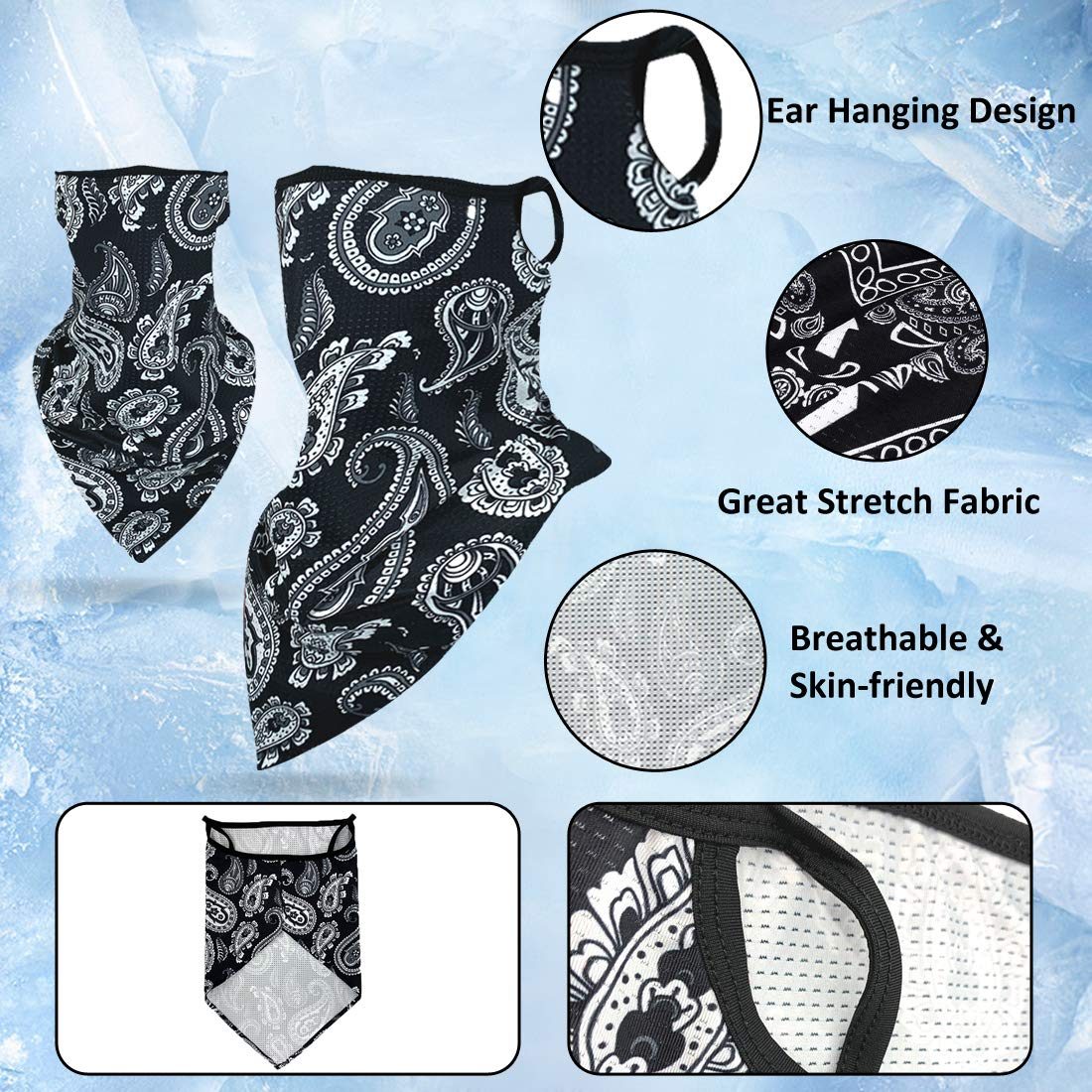 CGTL Face Gaiter Bandanas Ear Loops Ice Dacron Seamless Headband Scarf Headwear Dust Wind UV Protection Ear Hook Balaclava