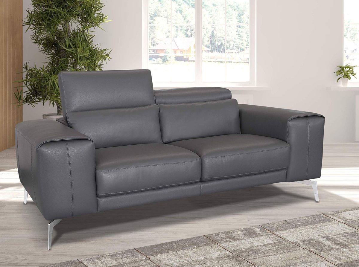 Amazon Brand - Alkove Elvas Leather Sofa, 2 Seater Maxi, Grey