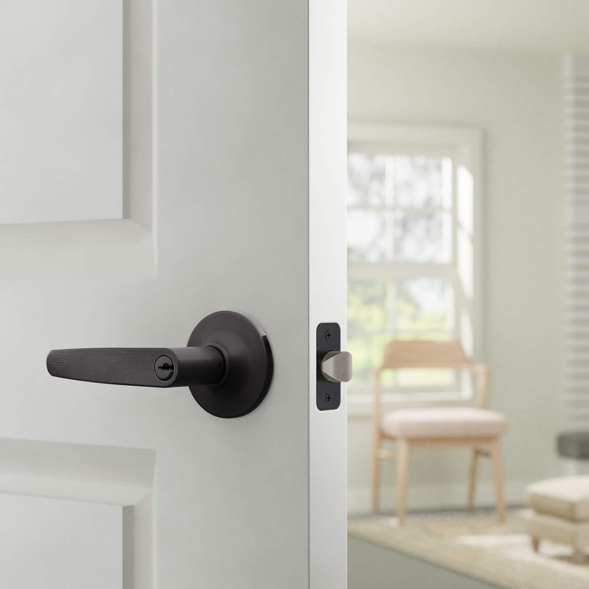 AmazonBasics Straight Door Lever with Lock, Entry, Oil Rubbed Bronze