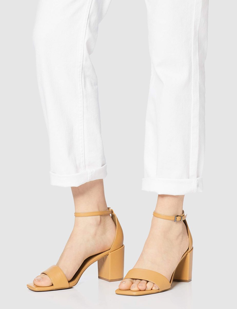find. Women's High Block Heel Sandal, Brown (Tan), 5