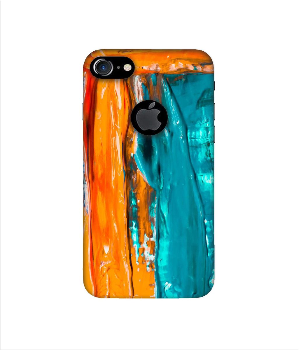 Amazon Brand - Solimo Designer Gold Yellow and Sky Blue Paint 3D Printed Hard Back Case Mobile Cover for Apple iPhone 7 (with Logo Cut)