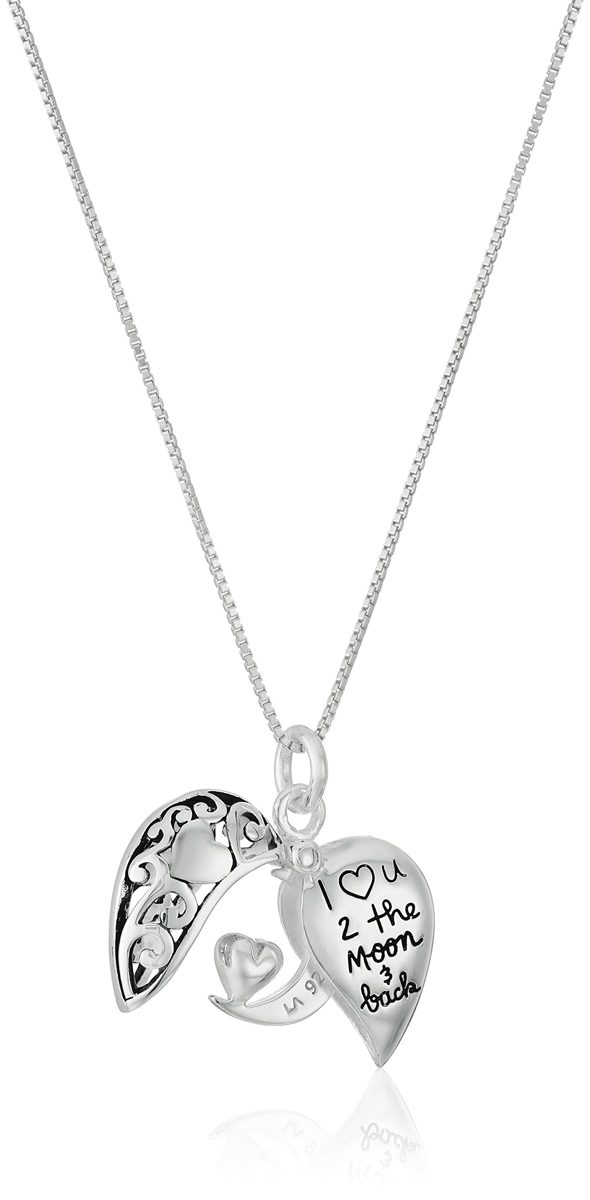 Sterling Silver Heart "I Love U 2 The Moon and Back" Pendant Necklace