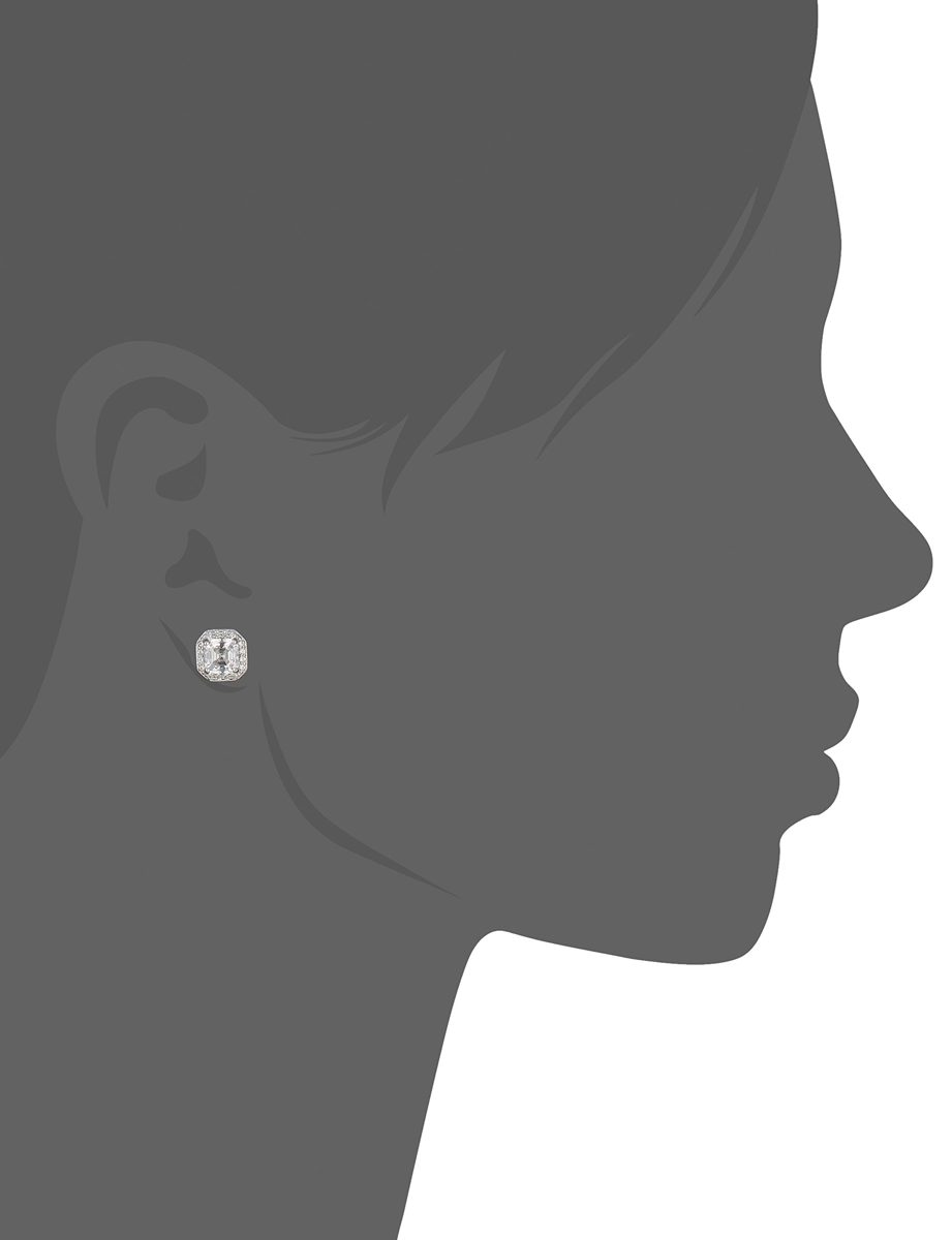 Platinum Plated Sterling Silver Halo Earrings set with Asscher Cut Swarovski Zirconia (1 cttw)