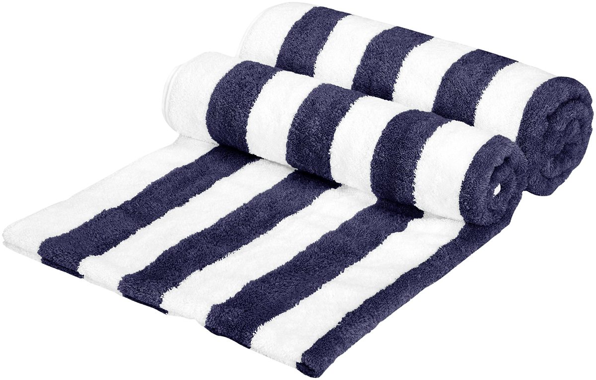 AmazonBasics Cabana Stripe Beach Towel - Pack of 2, Navy Blue