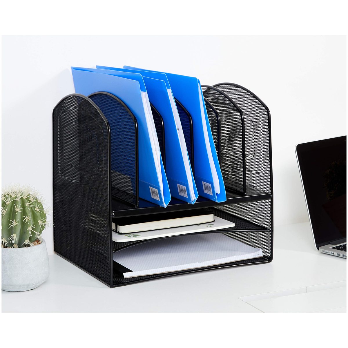 Amazon Brand - Solimo Mesh Desk Organizer with 2 Trays (Black)