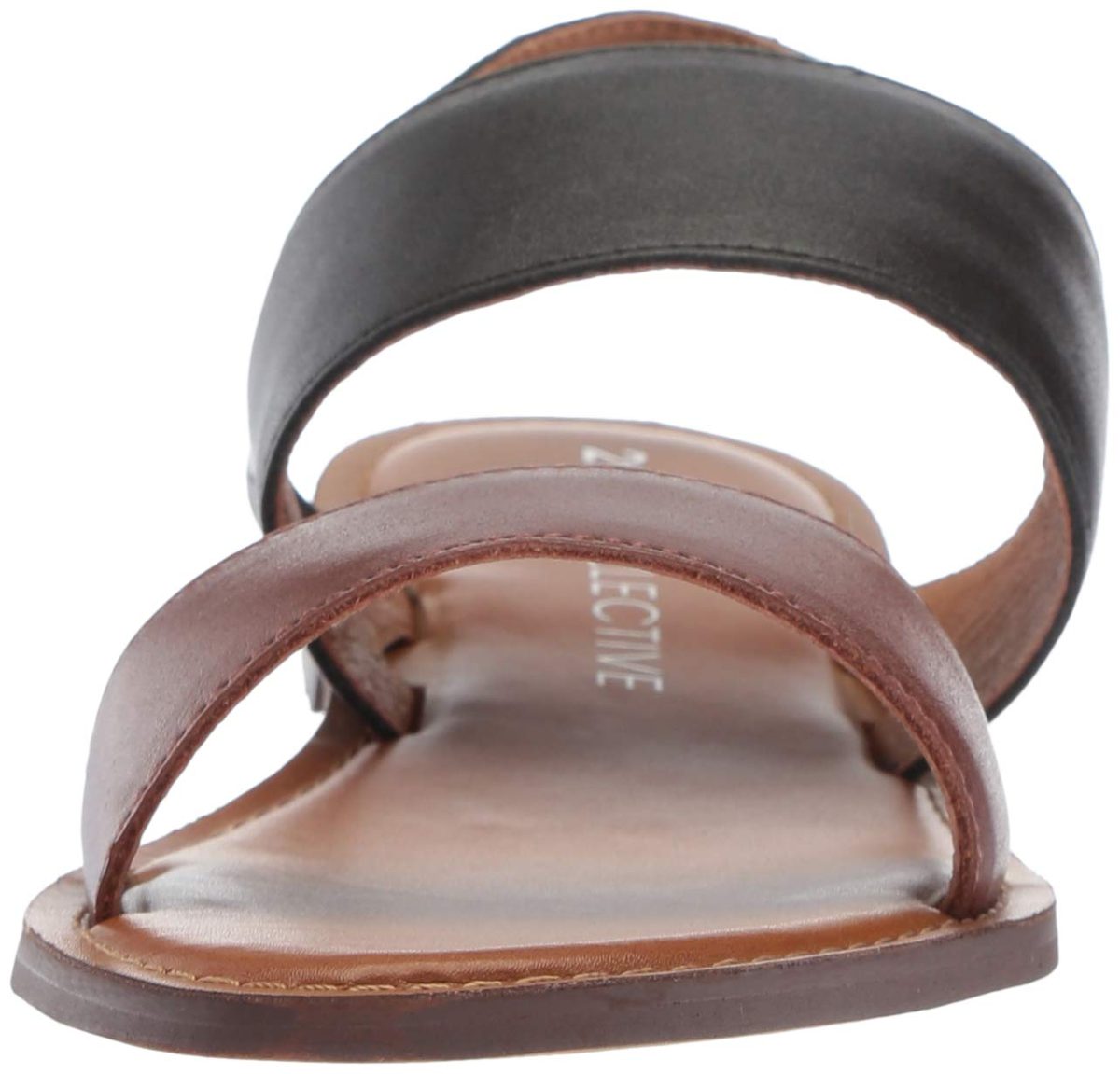 206 Collective Amazon Brand Women's Cedar Casual Double Band Sandal, Cognac/Black Leather, 8 B US