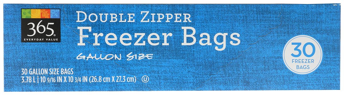 365 Everyday Value, Double Zipper Freezer Bags, Gallon Size, 30 ct