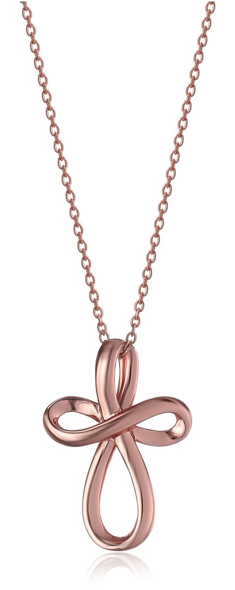 Rose Gold-Plated Sterling Silver Open Loop Cross Pendant Necklace, 18"