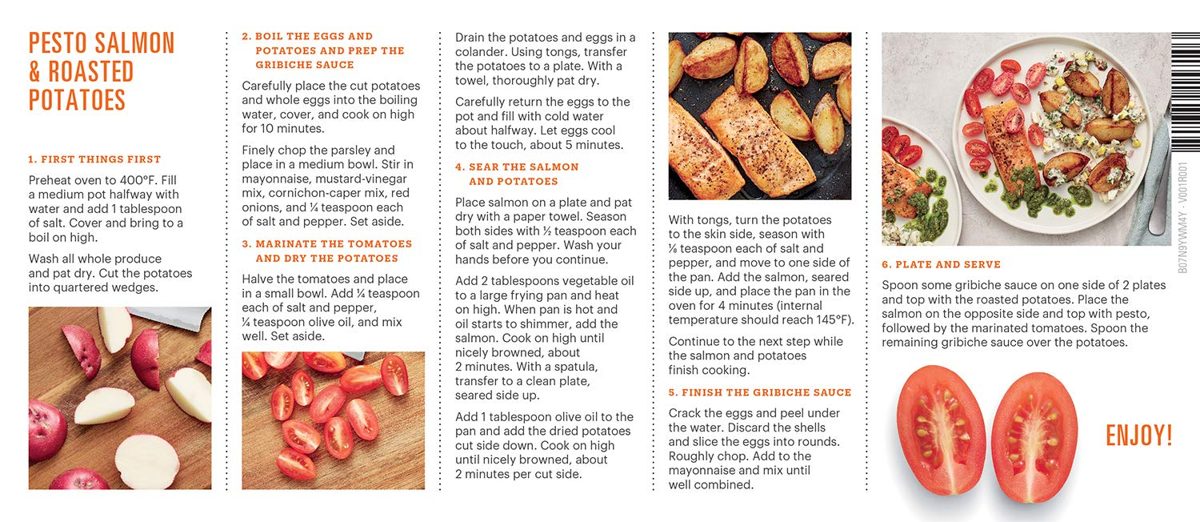 Amazon Meal Kits,Pesto Salmon & Roasted Potatoes with Gribiche Sauce, Serves 2