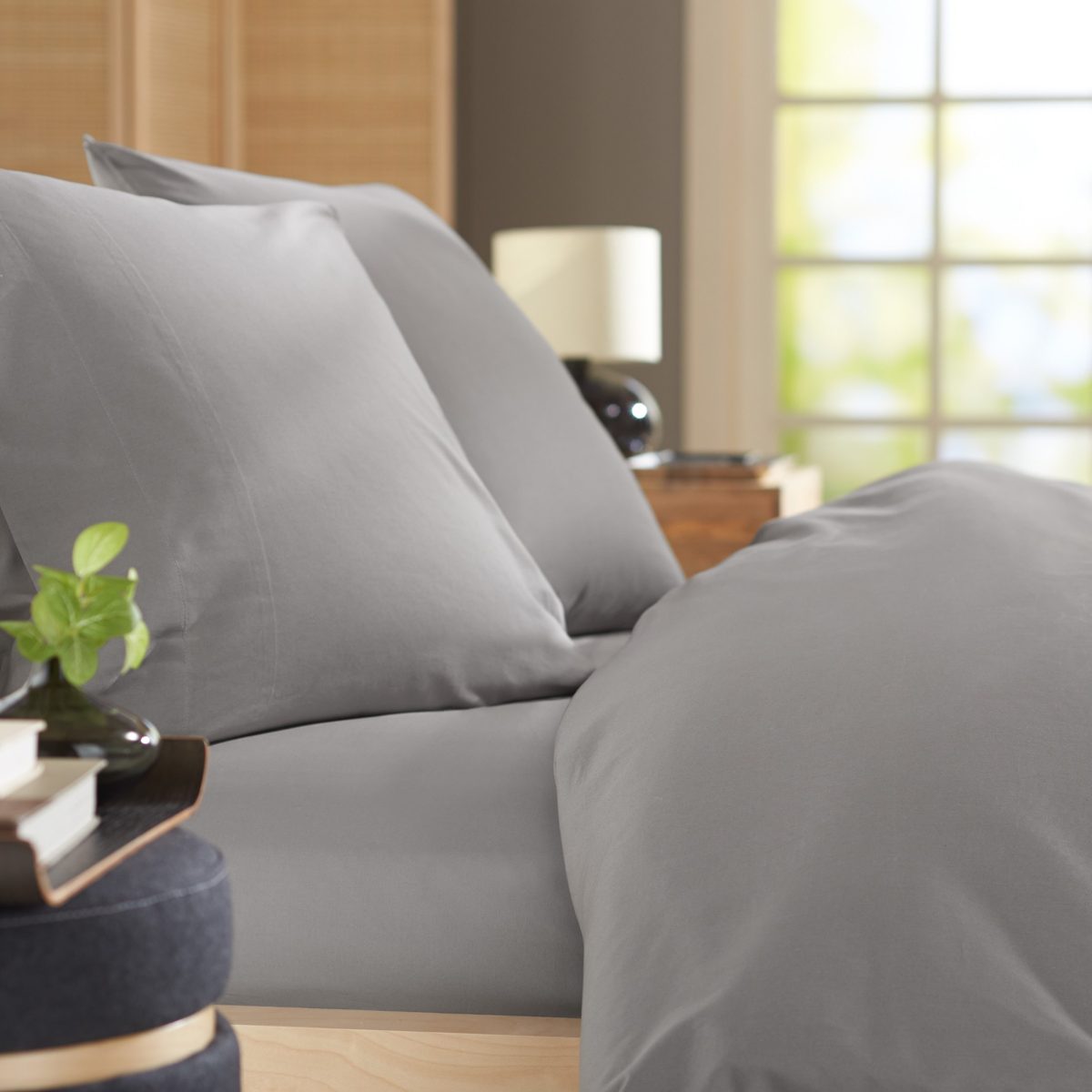 Pinzon by Amazon Ultrasoft Cotton, Dark Grey, Double Duvet Set with 2 pillowcases