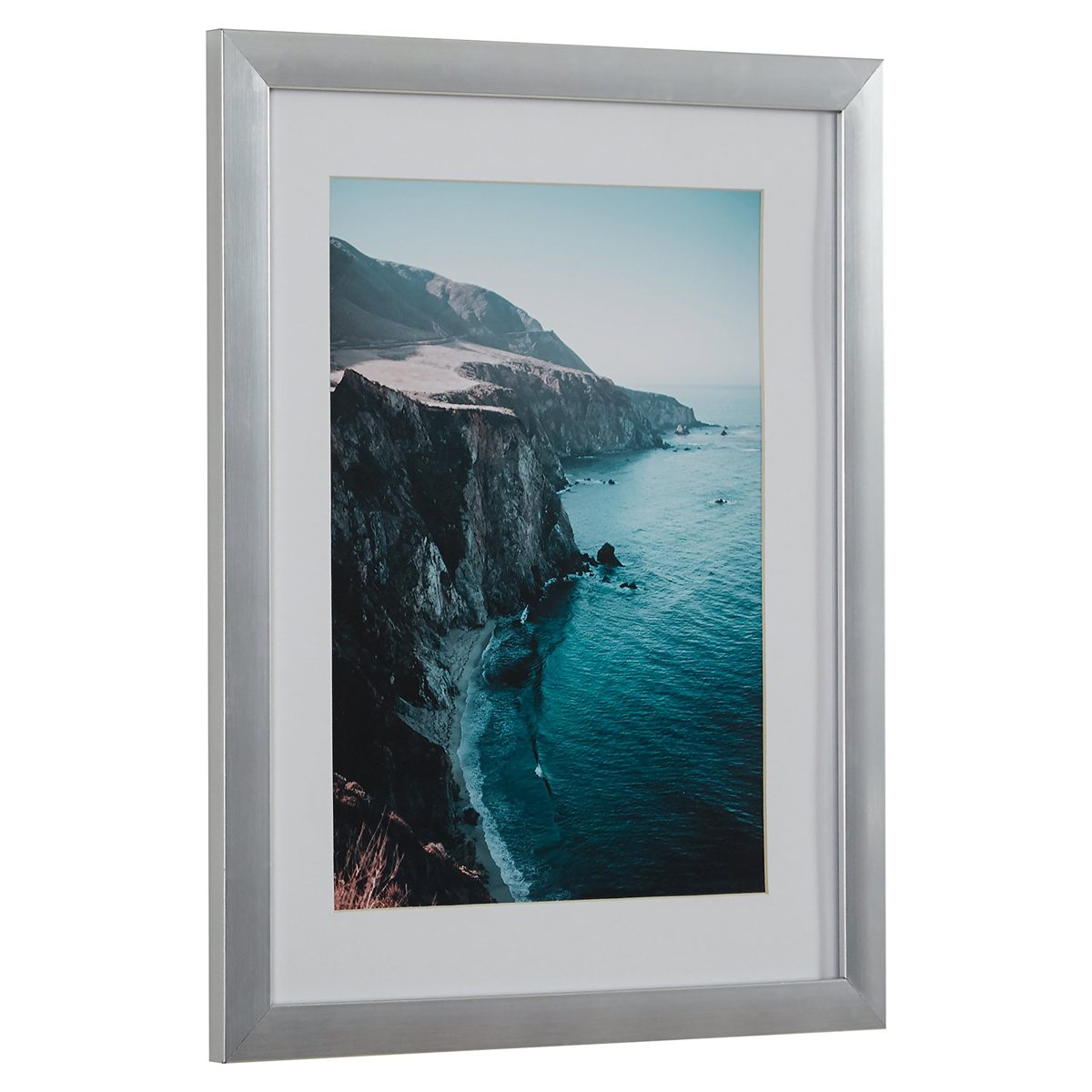 Amazon Brand – Stone & Beam Modern Photo of Rocky Cliffs by Sea in Silver Frame, 18" x 22"
