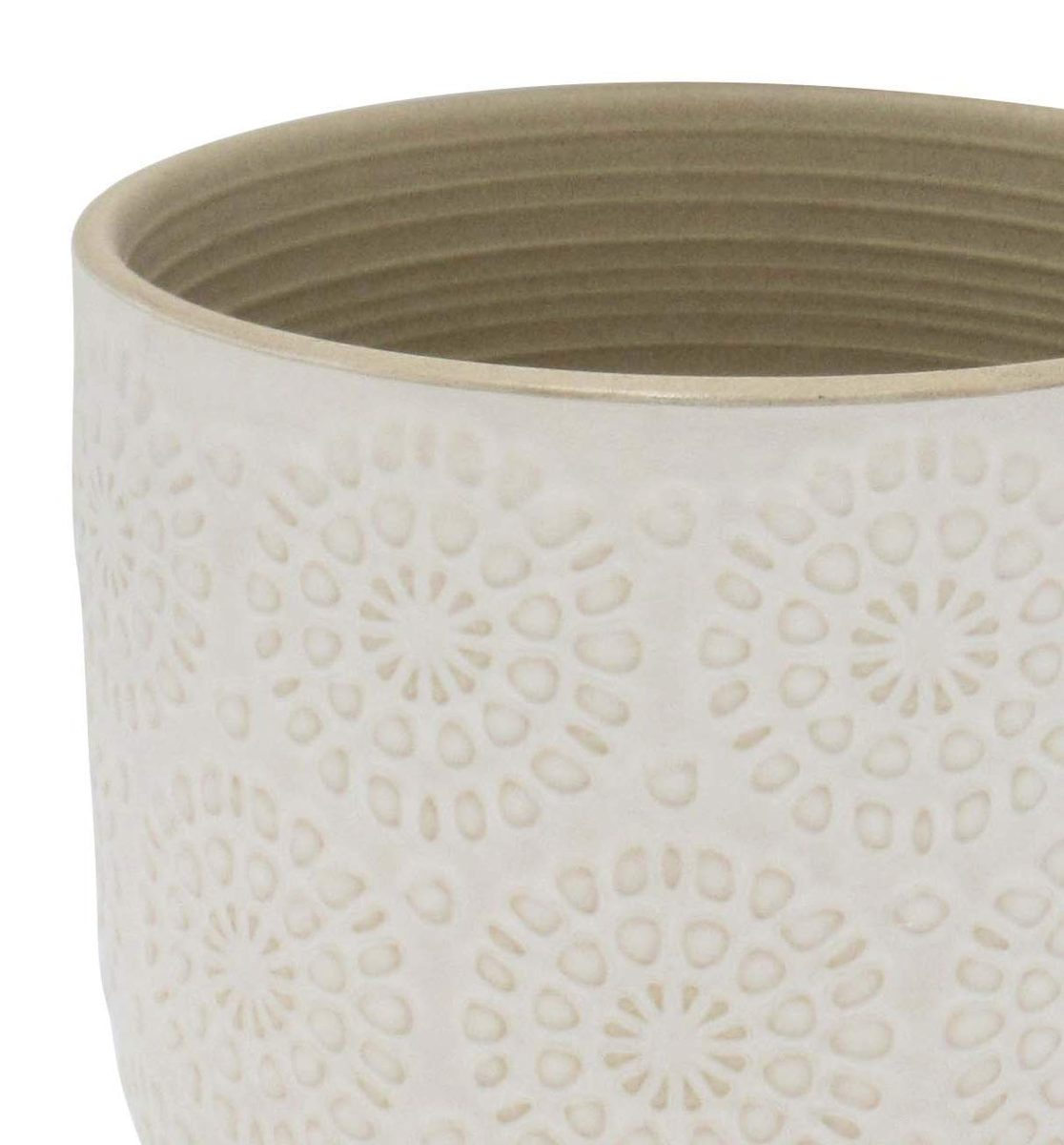 Amazon Brand – Stone & Beam Medium Floral-Embossed Planter, 6"H, Cloud Dancer White