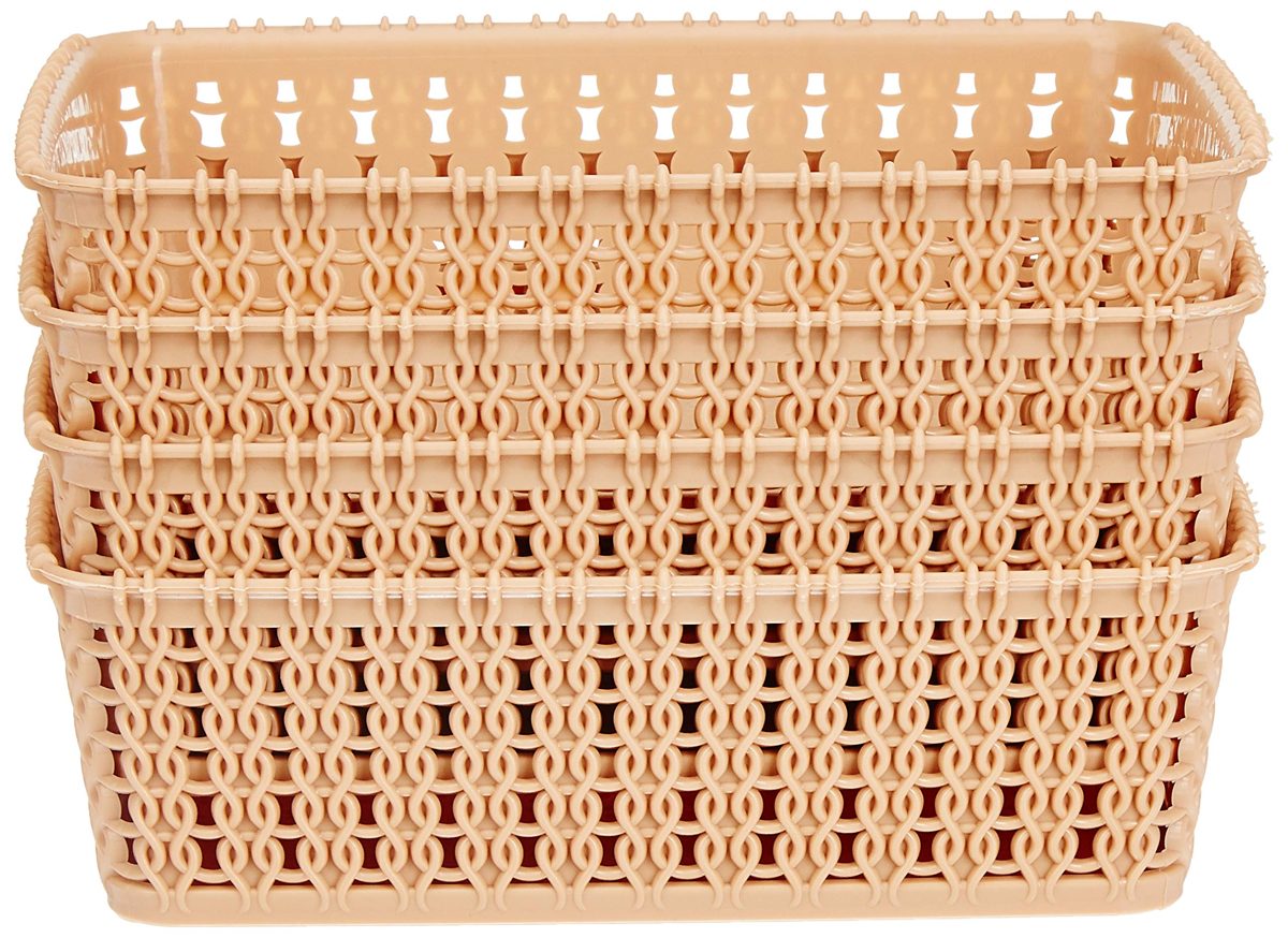 Amazon Brand - Solimo Storage Basket, Set of 4, Small, Beige