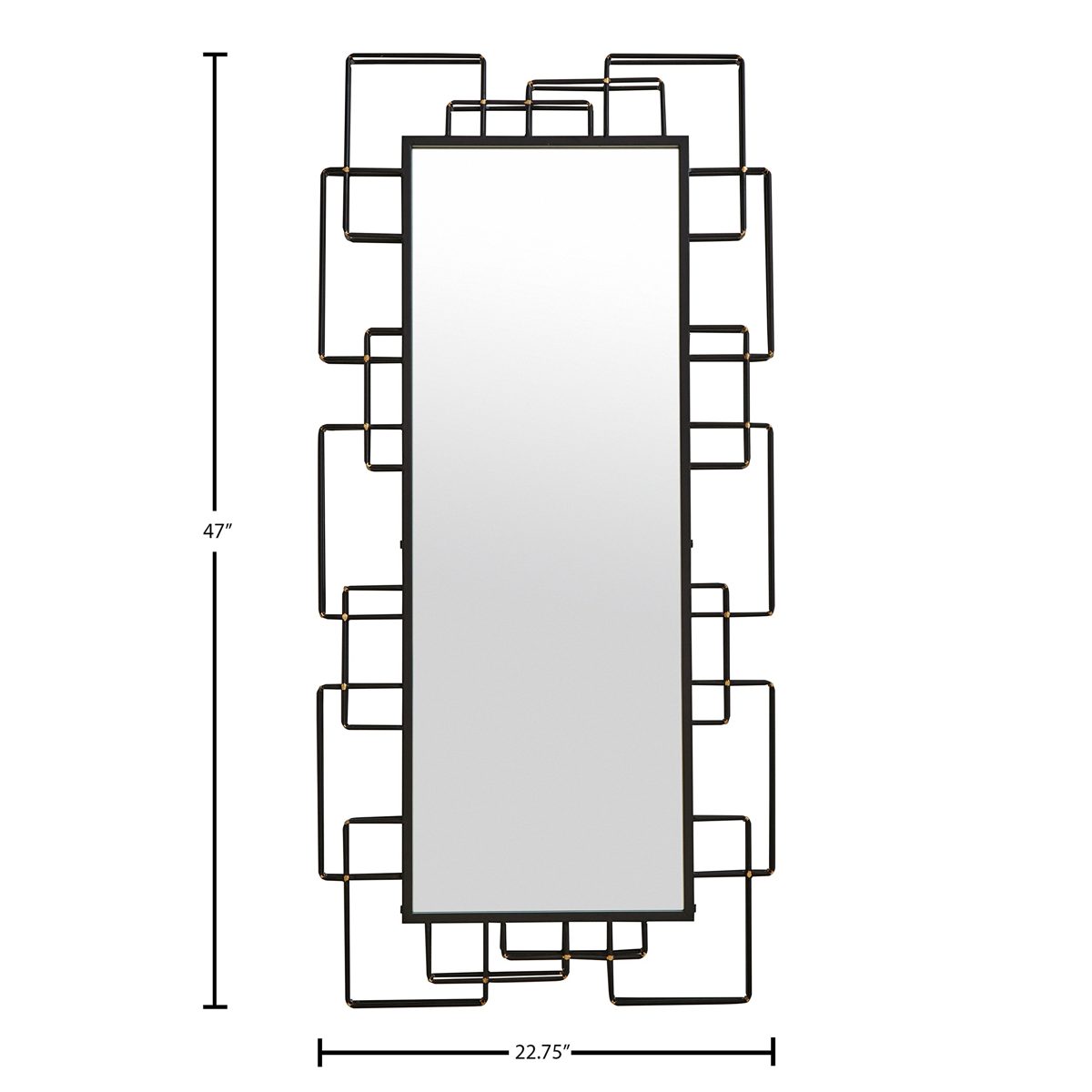 Amazon Brand – Rivet Geometric Metal Wall Mirror Decor, 47 Inch Height, Black with Gold Accents