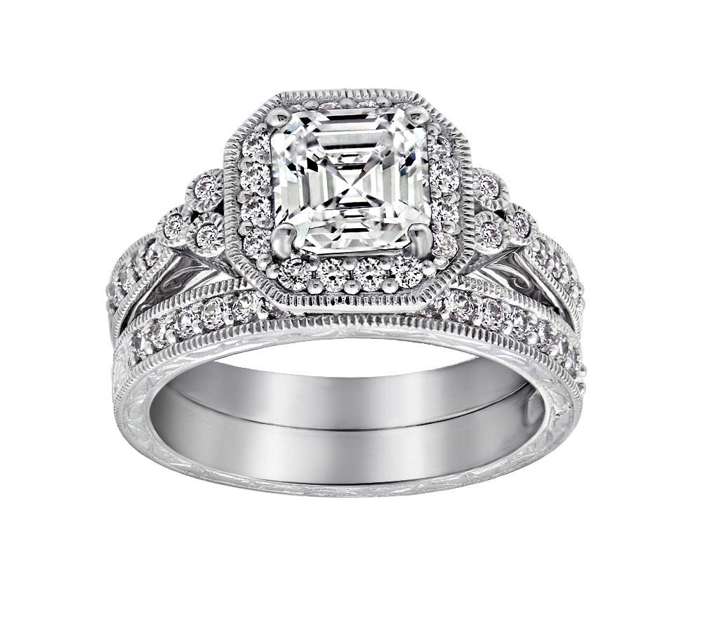 [Find] Amazon Collection puratinamekkisuta-ringusiruba-kuriaasuka- and raundokattokyu-bikkuzirukonia 2 Pieces Ring Set, Size 11
