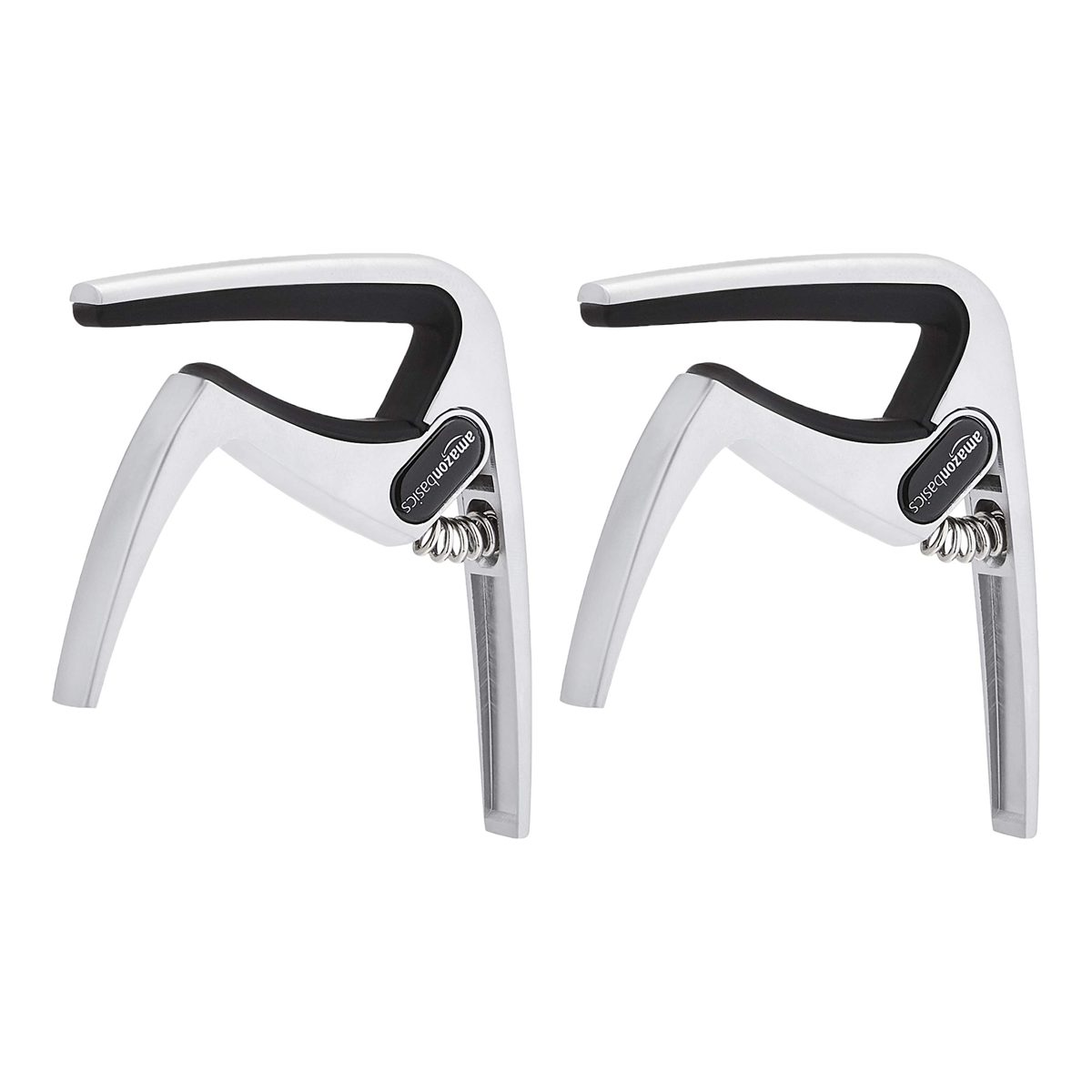 AmazonBasics Zinc Alloy Guitar Capo for Acoustic and Electric Guitar, Silver, 2-Piece