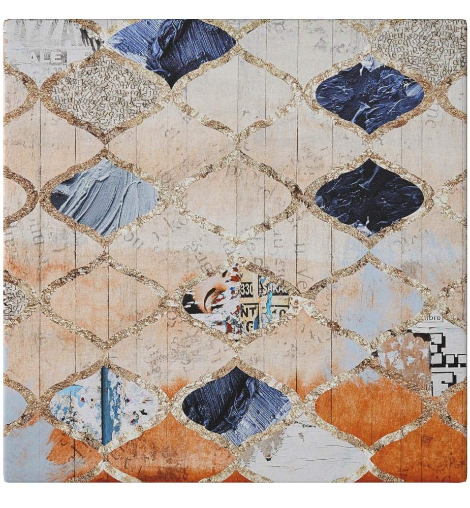 Amazon Brand – Stone & Beam Contemporary Blue and Tan Moroccan Print Wall Art on Canvas, 12" x 12"