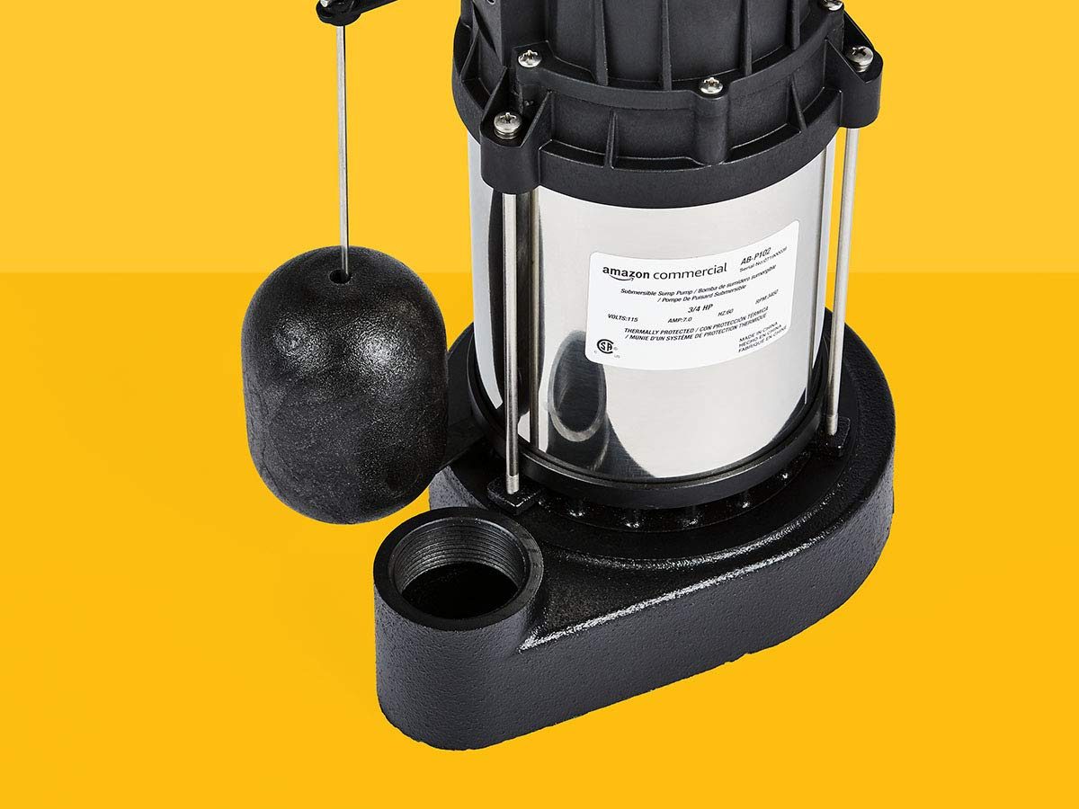 AmazonCommercial 3/4 HP Submersible Sump Pump with Stainless Steel Motor Shell and Cast Iron Base, Mechanical Float Switch