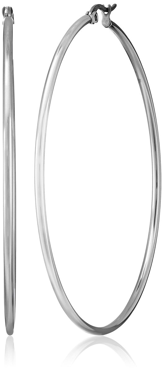 Amazon Essentials Stainless Steel Rounded Tube Hoop Earrings (60mm)