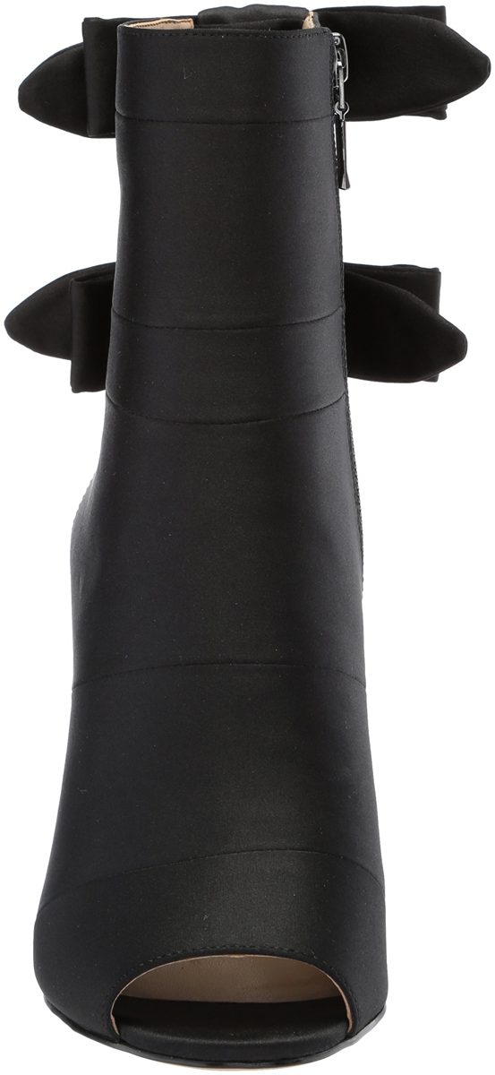 Amazon Brand - The Fix Women's Phoebe Open Toe Block Heel Bootie with Bow Detail Ankle Boot, Black Satin, 6.5 B US
