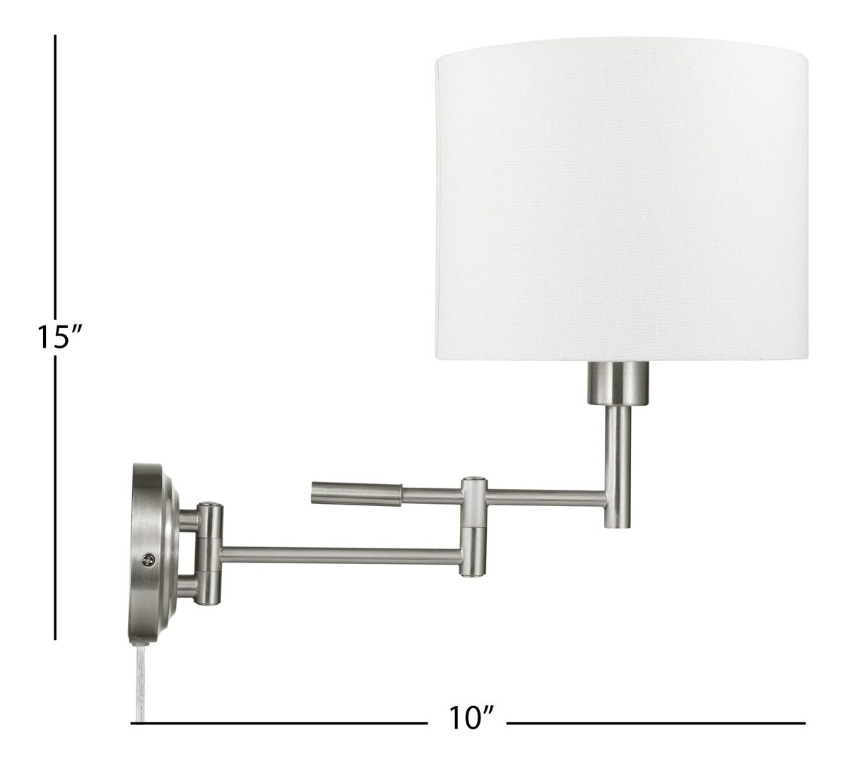 Amazon Brand - Ravenna Home Single-Light Swing Arm Wall Sconce with White Linen Shade, LED Bulb Included, 15.5"H, Brushed Nickel