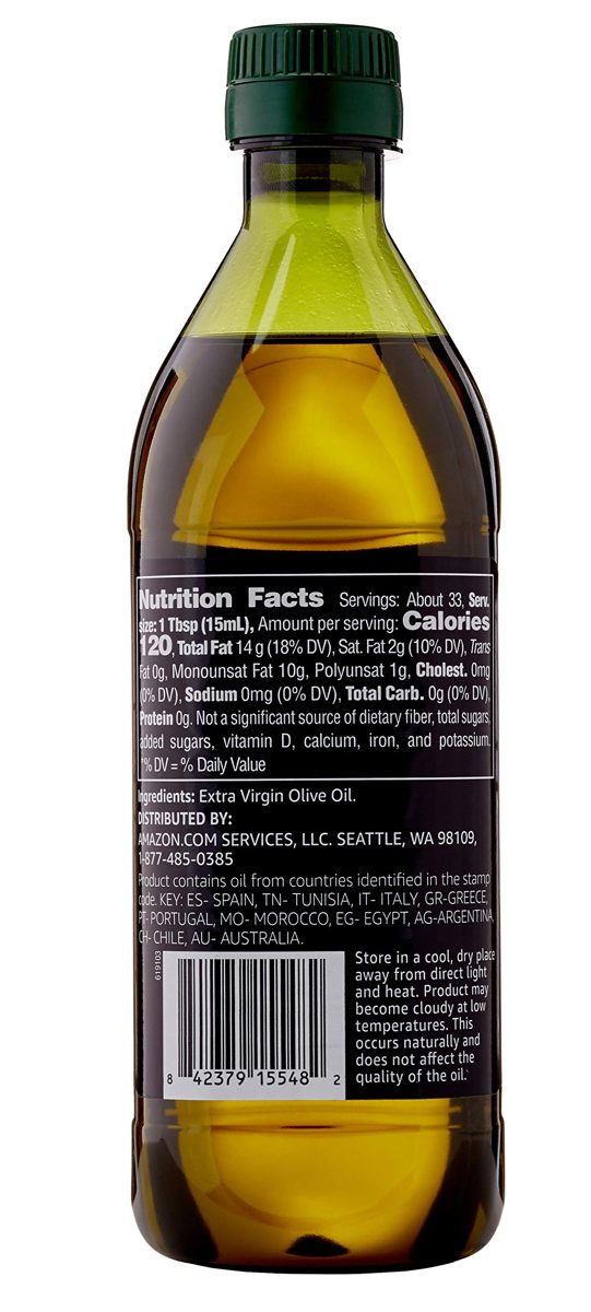 Amazon Brand - Happy Belly Extra Virgin Olive Oil, Mediterranean Blend, 16.9 fl oz (500mL)