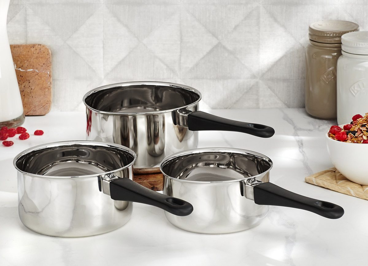 Amazon Brand - Solimo 3-Piece Stainless Steel Sauce Pan Set