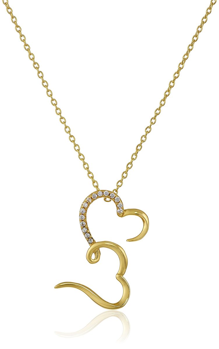 [Find] Amazon Collection Gold Plated 925 Sterling Silver Cubic Zirconia Double Heart Pendant Necklace