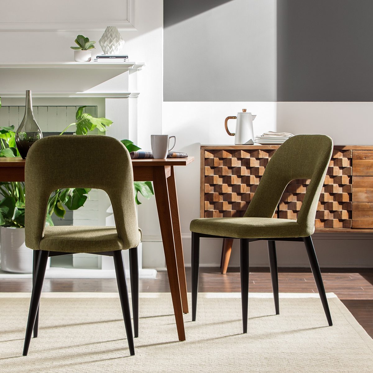 Amazon Brand – Rivet Florence Mid-Century Wide Open-Back Accent Dining Room Chairs, 18.8"W, Hunter Green, Set of 2