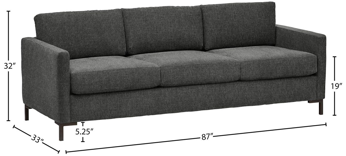 Amazon Brand – Rivet Edgewest Low Back Modern Sofa, 87"W, Charcoal Grey