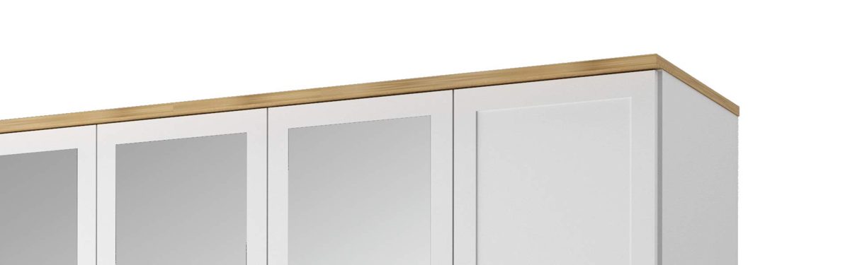Amazon Brand - Movian Cinca 5-Door Wardrobe with Mirrors and Internal Storage Compartments, 226 x 216 x 62cm, White/Oak-Colour Accents