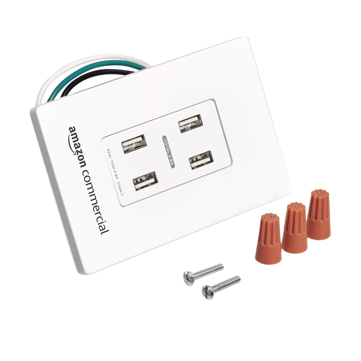 Amazoncommercial In Wall USB Charger, 4 USB Charger (Total 4.8A), with Snap-on Wallplate, 6-Pack